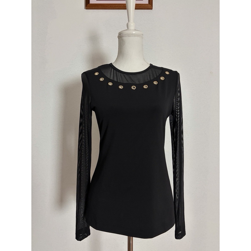 Anatomie Kim Black Mesh Grommet Long Sleeve Stretch Top Small Goth